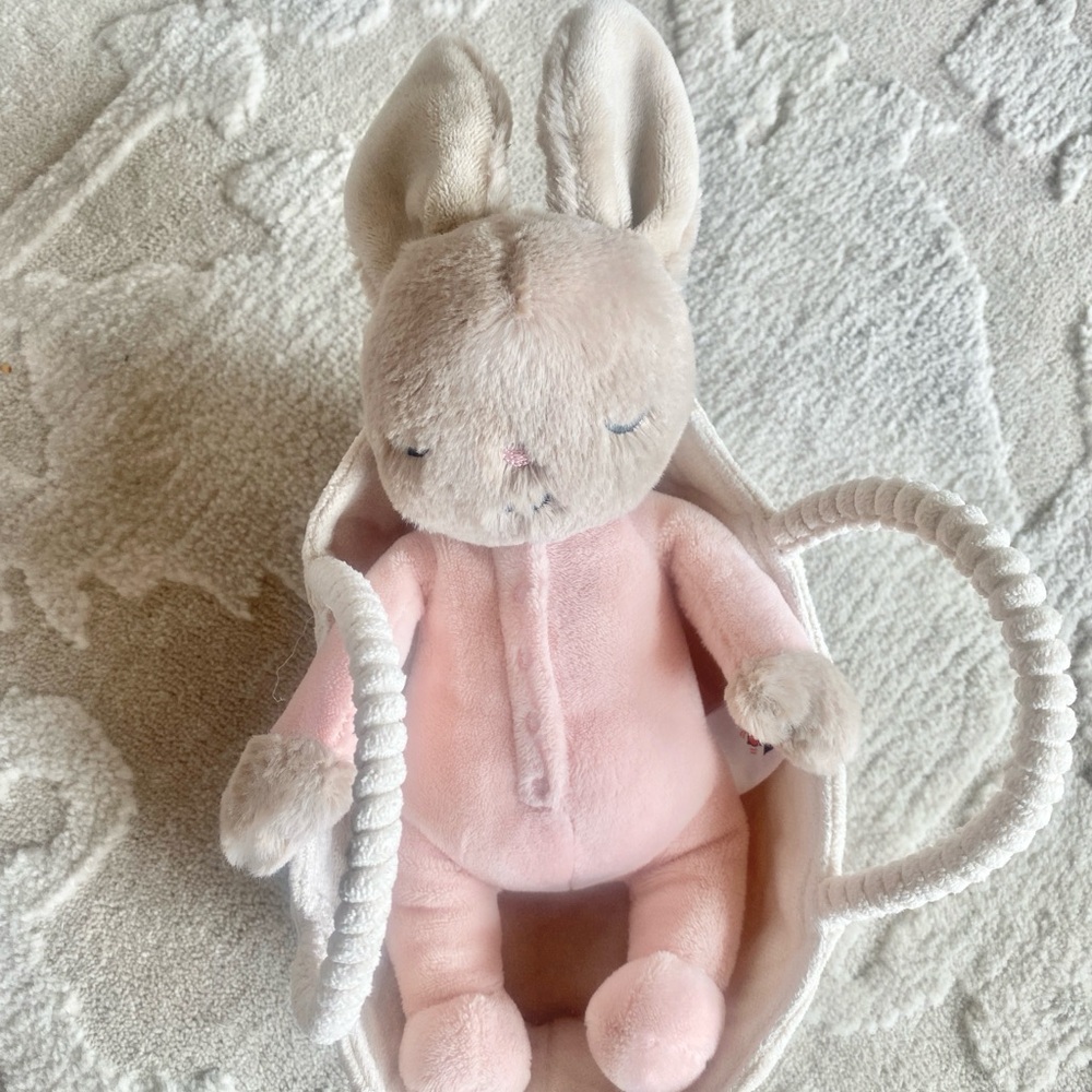 Jellycat Rock a Bye Bunny with basket